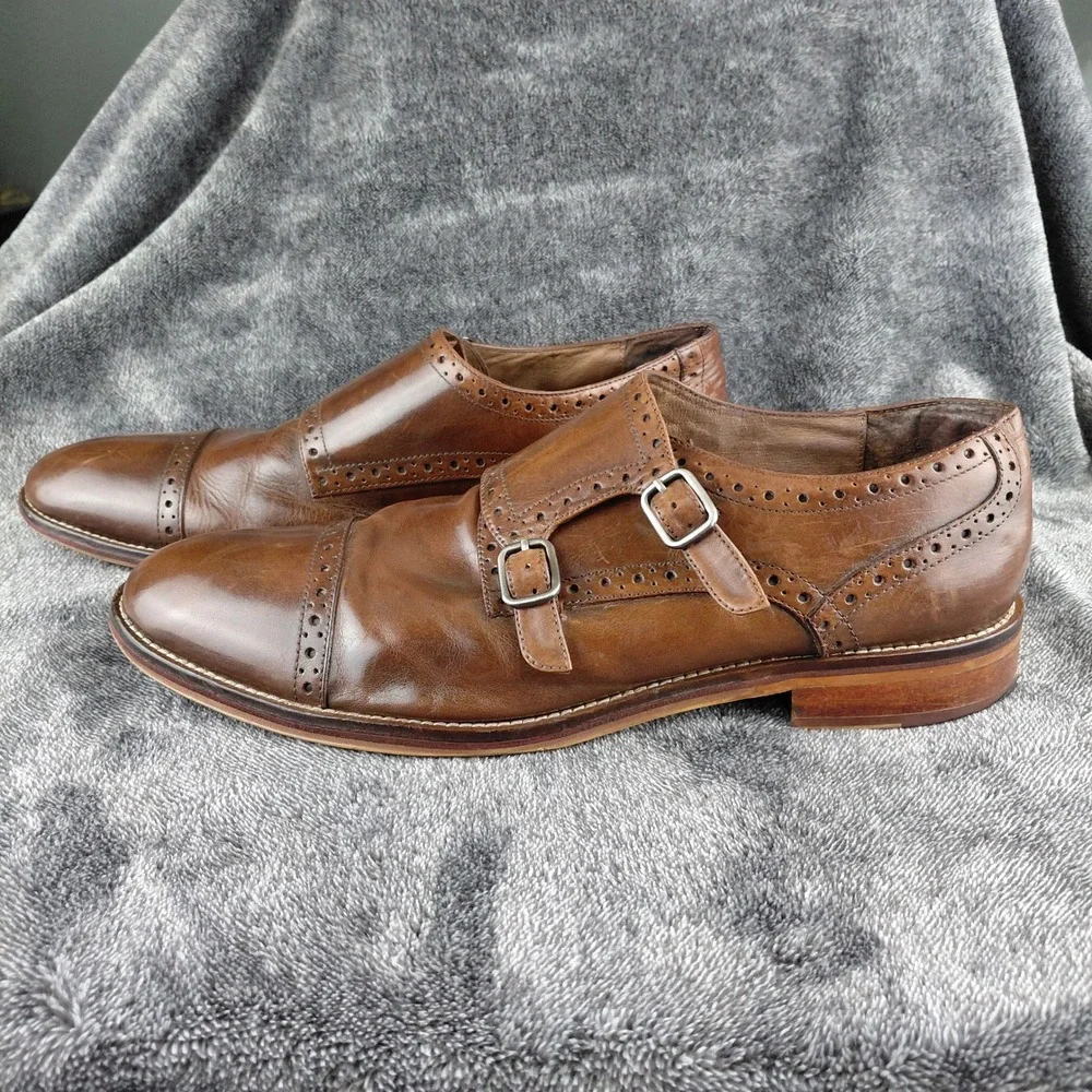 Johnston & Murphy Mens Brown Leather Double Monk Strap Brogue Shoes 11.5M‎